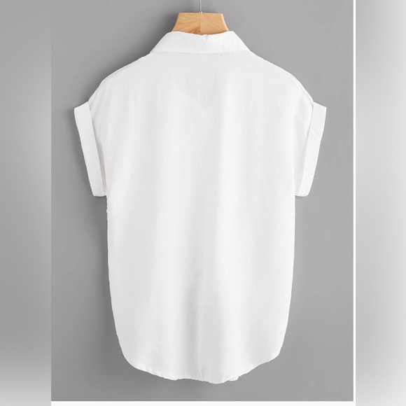 White Knotted Self-Tie Button-Front Shirt - Picture 2 of 5